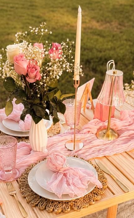 The Essential — pink tablescape with roses